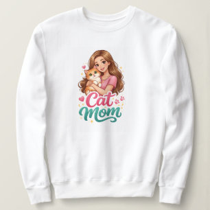 Camiseta de Manga Longa Cat Mom - Camisa Fofa para