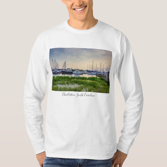 Camiseta de Manga Longa Charleston Harbor Boats Su (Frente)