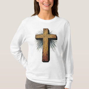 Camiseta de manga longa com cruz cristã ousada par