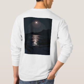 Camiseta de manga longa com mar noturno e lua de c