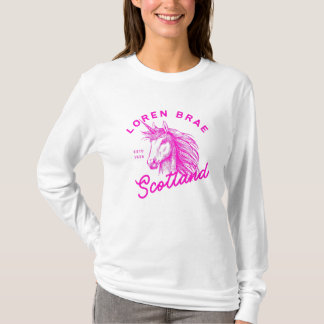 Camiseta de manga longa-comprida do Unicórnio Rosa
