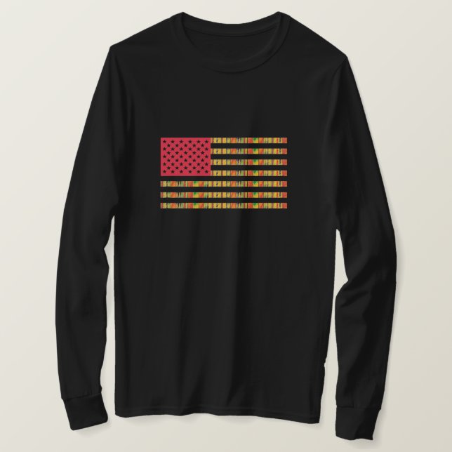 Camiseta de manga longa da bandeira afro-americana (Frente do Design)