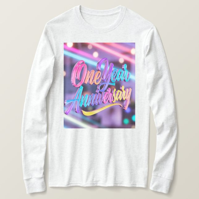 Camiseta de Manga Longa de Aniversário de Um Ano (Frente do Design)