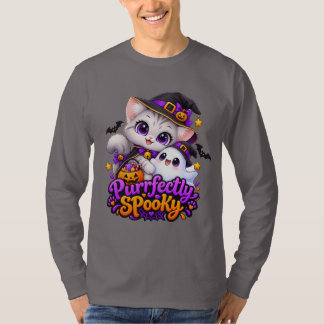 Camiseta de Manga Longa de Gata Bruxa Fofa de Hall