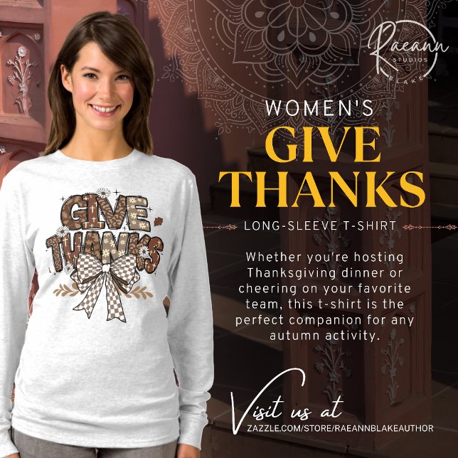 Camiseta de manga longa feminina "Give Thanks" (Criador carregado)