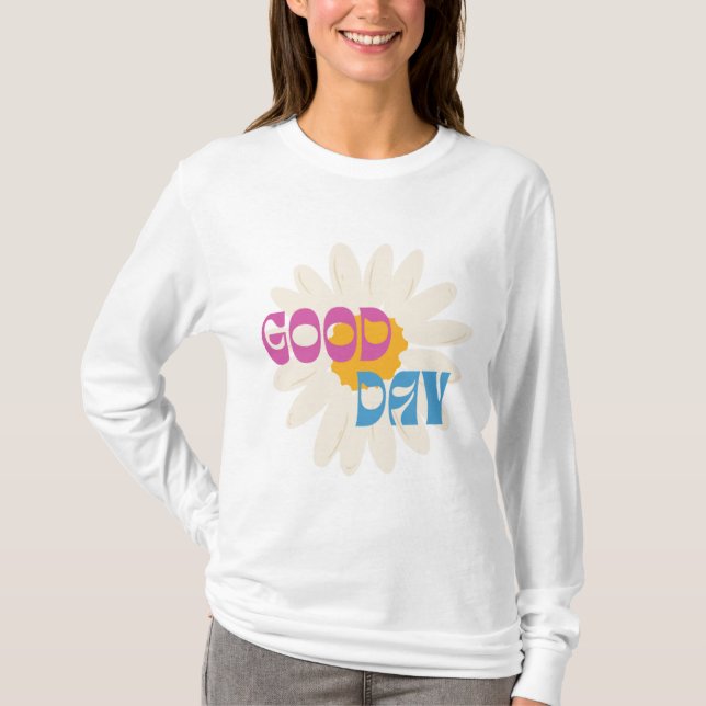 Camiseta de Manga Longa Good Day Retro Daisy Flowe (Frente)
