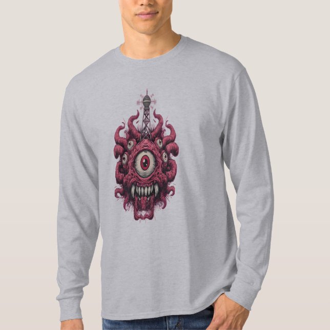 Camiseta de Manga Longa Monstro de Olhos Mutante d (Frente)