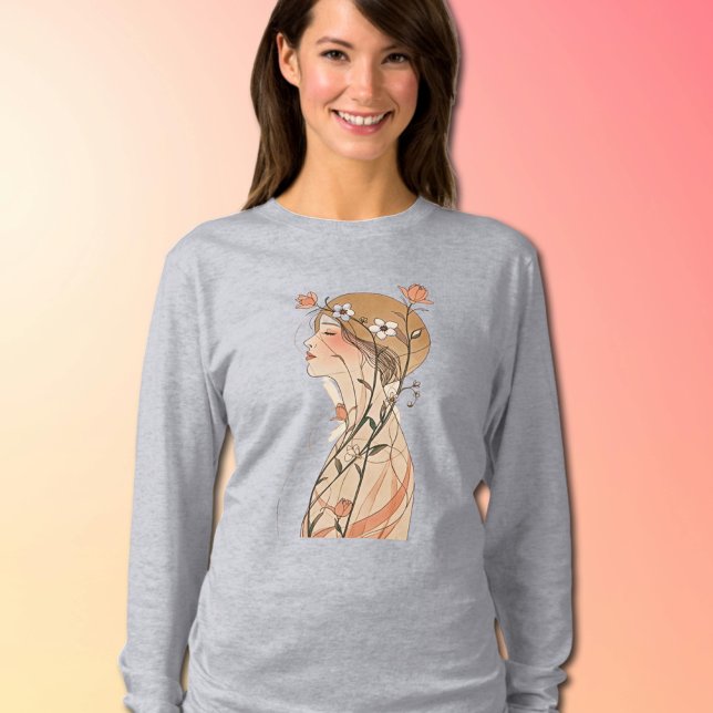 Camiseta de Manga Longa Mulher Art Nouveau - Sonha (Criador carregado)