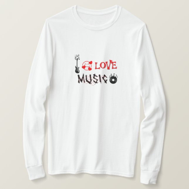 camiseta de manga longa mulher elegante eu amo mús (Frente do Design)