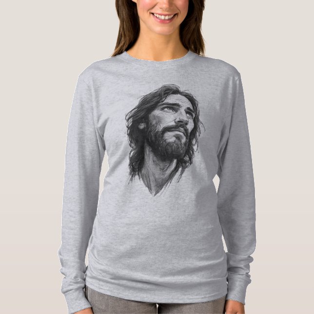 Camiseta de manga longa para mulheres cristãs Jesu (Frente)