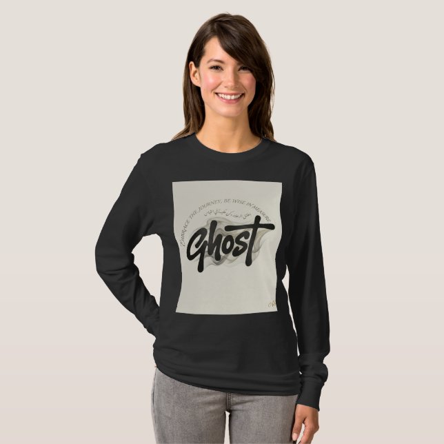 Camiseta de Manga Longa Tipografia de Fantasma (Frente Completa)