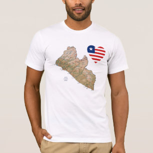 Camiseta de mapa e coração da Libéria