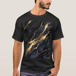 Camiseta de Mármore Abstrato Ouro Preto Luxo Estét
