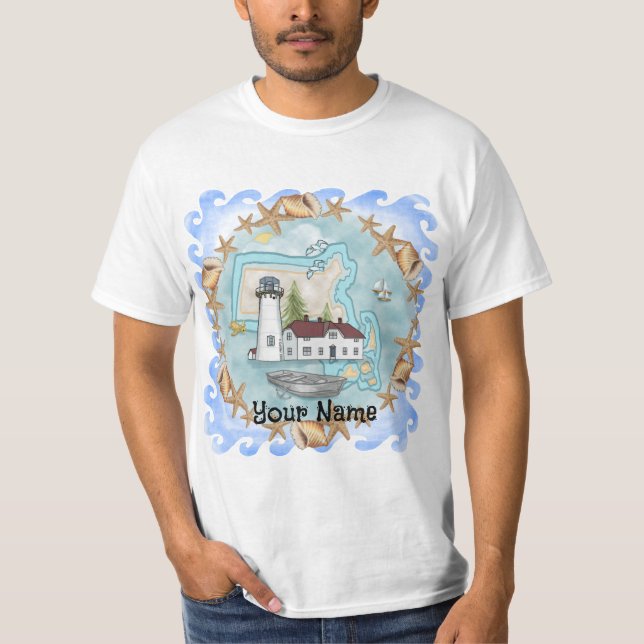 Camiseta de Massachusetts Shells Lighthouse (Frente)
