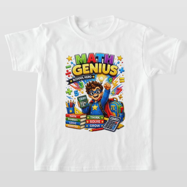 Camiseta de Matemática para Crianças | Herói Gênio (Postura )
