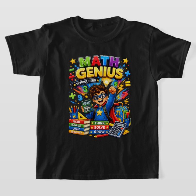 Camiseta de Matemática para Crianças | Herói Gênio (Postura )