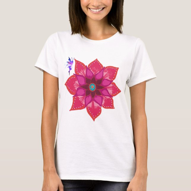 Camiseta de Maternidade Flor Mandala Fada, Branco (Frente)