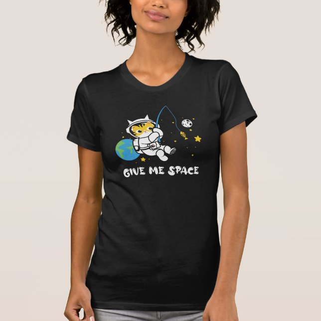 Camiseta Dê-me espaço kawaii gata pescando planeta terra (Frente)