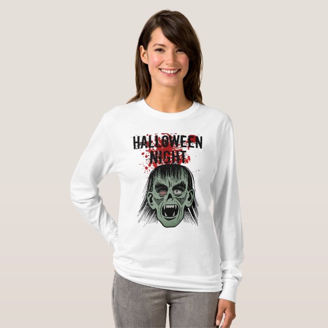 Camiseta de Mel de Leve Longa Noite de Halloween (Frente Completa)