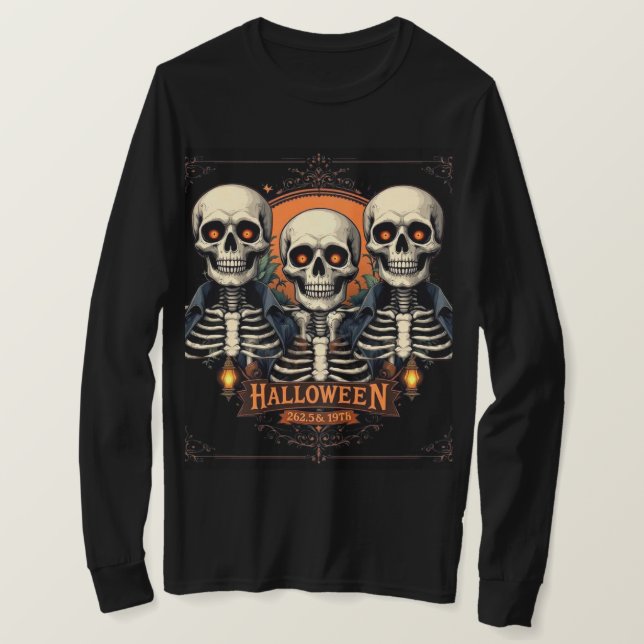 Camiseta de Mel Longa do Caveira do Halloween - Sk (Frente do Design)