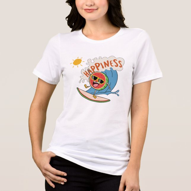 Camiseta de Melancia Feliz – Diversão de Surf e Ve (Frente)