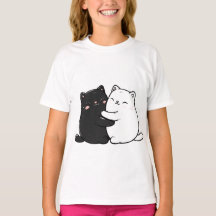 Camiseta de Menina Adolescente Gatos Abraçando Fof