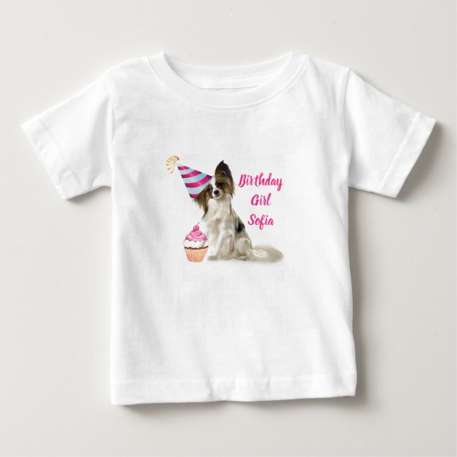 Camiseta de Menina Bebê de Aniversário com Cachorr (Frente)