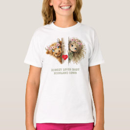 Camiseta de Menina Curiosa e Vaca Bebê das Terras