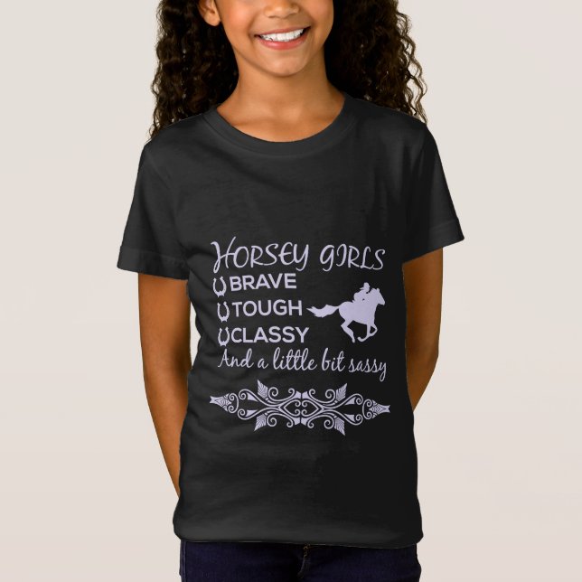 Camiseta de menina de cavalo corajosa e elegante (Frente)