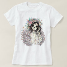 Camiseta de Menina de Caveira de Açúcar Gótica com