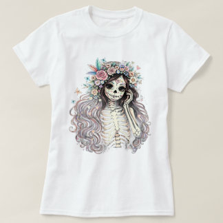 Camiseta de Menina de Caveira de Açúcar Gótica com