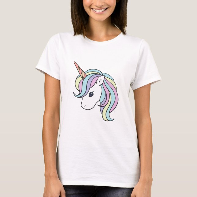 Camiseta de Menina Fofa Cabeça de Unicórnio Pastel (Frente)