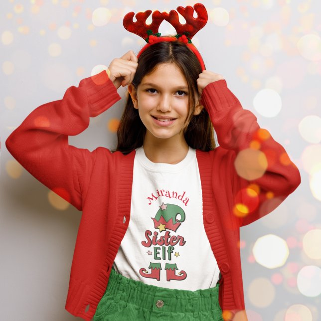 Camiseta de menina personalizada da Irmã do Natal  (Christmas Sister Elf customized girl t-shirt)