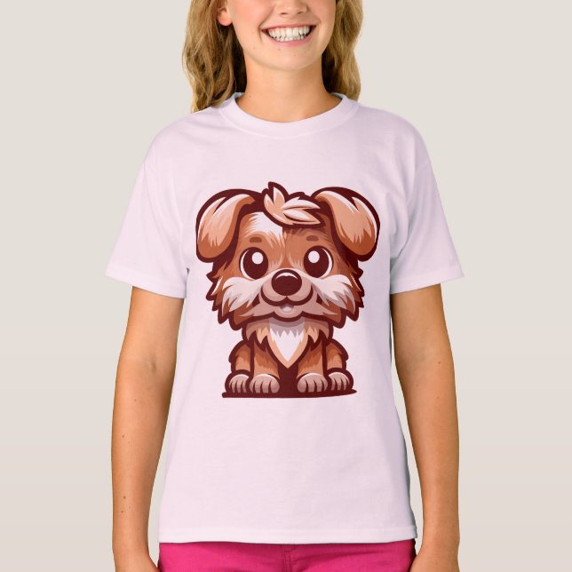 Camiseta de Meninas Cartoon de Cachorrinho Fofo (Frente)