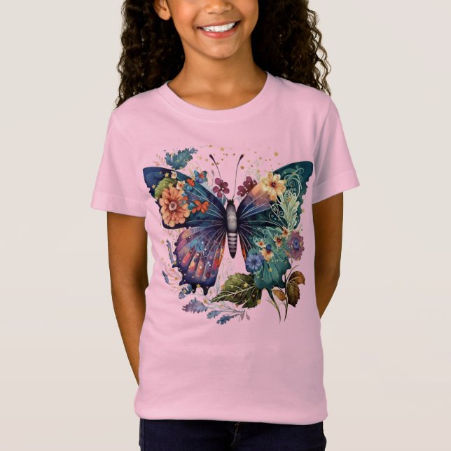 Camiseta de meninas com borboleta Bonito (Frente)