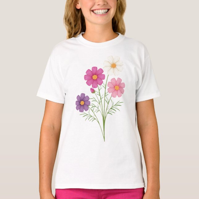 Camiseta de Meninas com Buquê de Flores Silvestres (Frente)