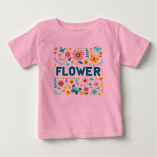 Camiseta de Meninas com Letras e Flores Cutas