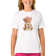 Camiseta de Meninas com Urso Teddy Fofo Inicial B