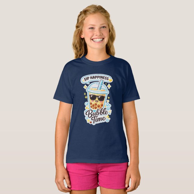 Camiseta de Meninas de Bubble Tea Fofo Design Boba (Frente Completa)