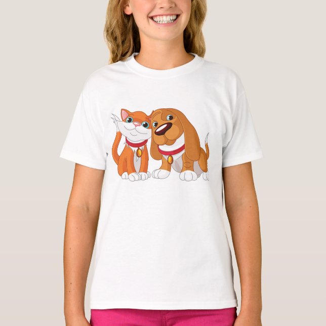 Camiseta de Meninas de Cachorro e Gato Fofos (Frente)