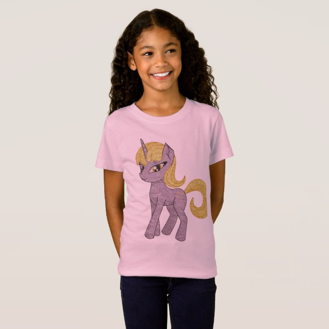 Camiseta de Meninas Mágicas Unicórnio Chifre Brilh (Frente Completa)