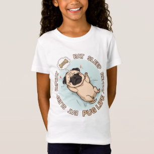 Camiseta de Meninas Pug Adorável Dormindo   Comer 