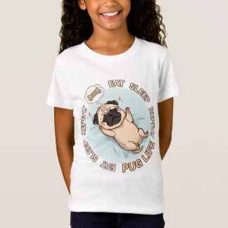 Camiseta de Meninas Pug Adorável Dormindo | Comer