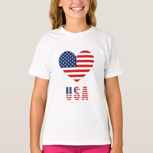 Camiseta de moça com Design de coração de bandeira (Frente)