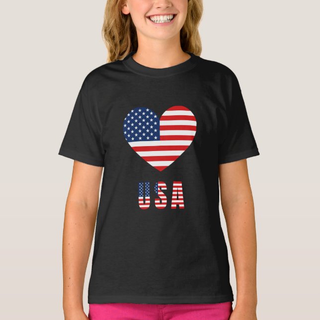 Camiseta de moça com Design de coração de bandeira (Frente)
