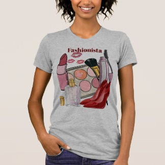 Camiseta de Moda Glamour, Essenciais de Maquiagem 