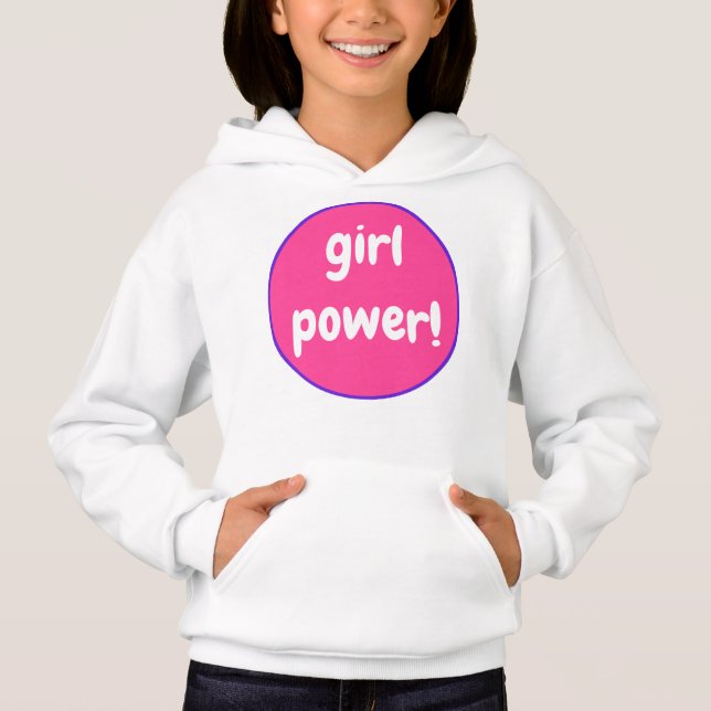 Camiseta de Moletom com Capuz Rosa e Roxa Girl Pow (Frente)
