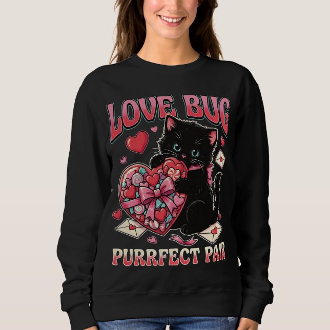 Camiseta de Moletom Love Bug Cat Valentine – Gato  (Frente)