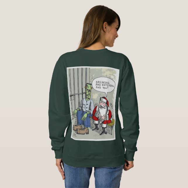 Camiseta de moletom verde para mulheres Santa na p (Parte Traseira Completa)