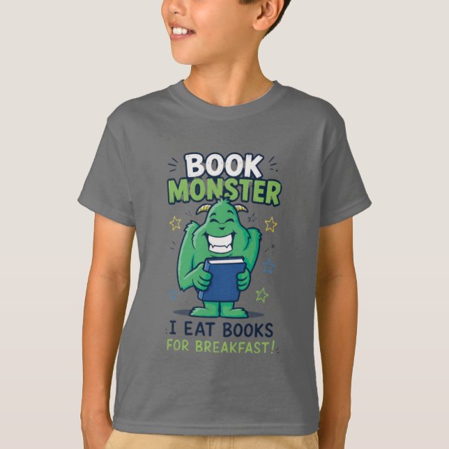 Camiseta de Monstro de Livro Fofo para Crianças -  (Frente)